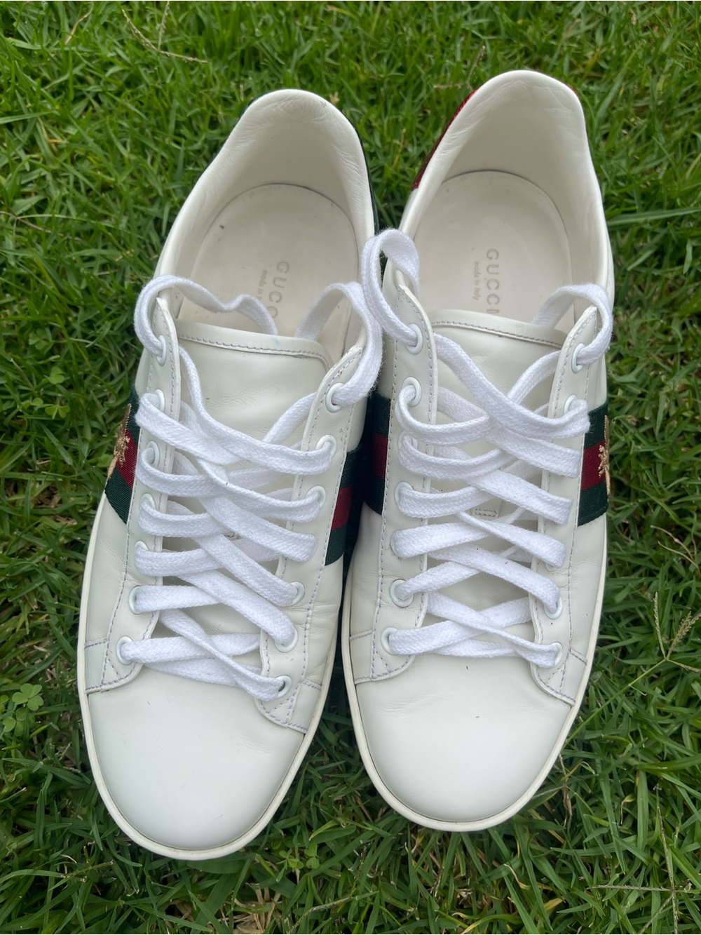 Gucci White Leather Sneakers with Green and Red Web Stripe and Bee /no box - Picture 5 of 6